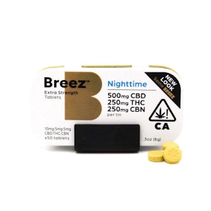 BREEZ EXTRA STRENGTH TABLET TINS (NIGHTTIME, 500 MG CBD + 250 MG THC + 250 CBN)
